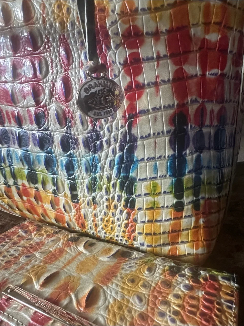 Brahmin Multicolor Croc-Embossed Dome Satchel with Matching Wallet and strap